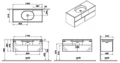 Vitra Memoria 66710 Lavabo Dolabı 120 Cm, Seramik Etajerli Lavabolu, Moka Meşe