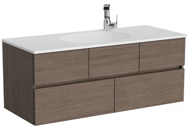 Vitra Memoria 66710 Lavabo Dolabı 120 Cm, Seramik Etajerli Lavabolu, Moka Meşe