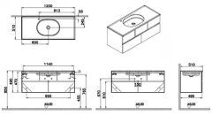 Vitra Memoria 66711 Lavabo Dolabı 120 Cm, Seramik Etajerli Lavabolu, Parlak Gri