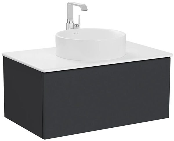 Vitra Metropole Pure 67229 Lavabo Dolabı 80cm, Seramik Tezgahlı,Çanak Lavabolu,M.Grafit