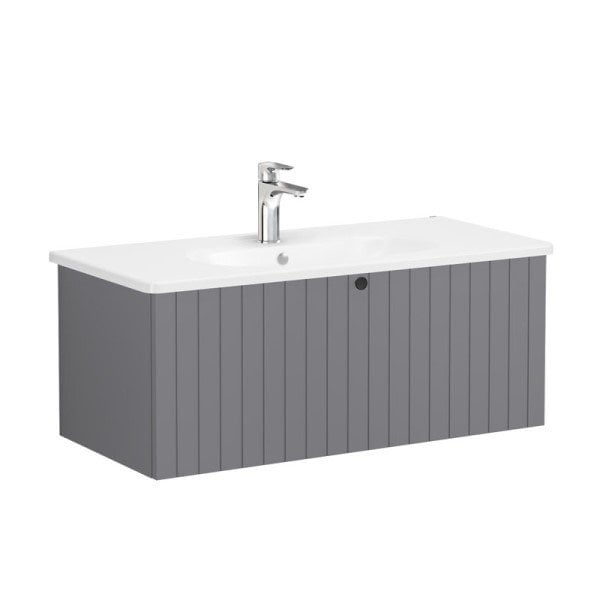 Vitra Root Groove 69396 Lavabo Dolabı, Tek Çekmeceli, 100 Cm, Mat Gri, Yuvarlak Lavabolu