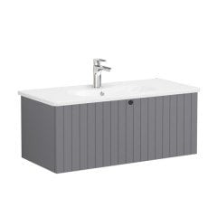Vitra Root Groove 69396 Lavabo Dolabı, Tek Çekmeceli, 100 Cm, Mat Gri, Yuvarlak Lavabolu