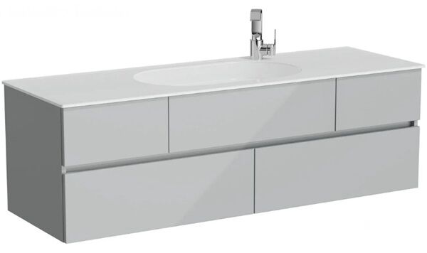 Vitra Memoria 66715 Lavabo Dolabı 150 Cm, Seramik Etajerli Lavabolu, Parlak Gri