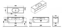 Vitra Memoria 66716 Lavabo Dolabı 150 Cm, Seramik Etajerli Lavabolu, Moka Meşe