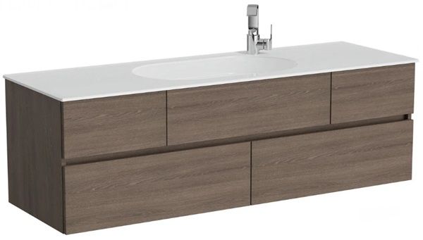 Vitra Memoria 66716 Lavabo Dolabı 150 Cm, Seramik Etajerli Lavabolu, Moka Meşe
