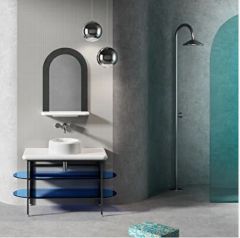 Vitra Liquid Lavabo Ünitesi 100 Cm, Mavi Cam Raflı