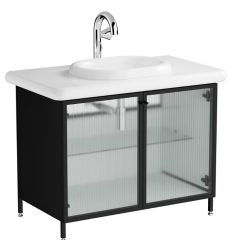 Vitra Liquid 66741 Lavabo Dolabı 100 cm,Ayaklı Çizgili Cam Kapaklı