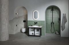 Vitra Liquid 66741 Lavabo Dolabı 100 cm,Ayaklı Çizgili Cam Kapaklı