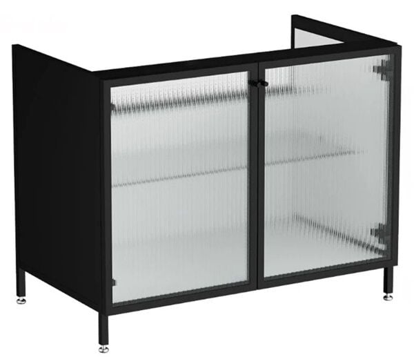 Vitra Liquid 66741 Lavabo Dolabı 100 cm,Ayaklı Çizgili Cam Kapaklı