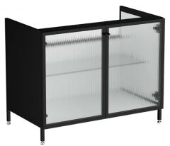 Vitra Liquid 66741 Lavabo Dolabı 100 cm,Ayaklı Çizgili Cam Kapaklı