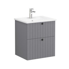 Vitra Root Groove 69410 Lavabo Dolabı, İki Çekmeceli, 60 Cm, Mat Gri, Köşeli Lavabolu
