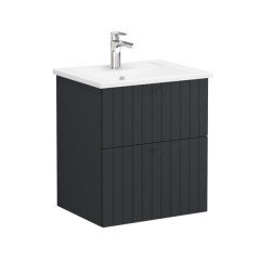 Vitra Root Groove 69412 Lavabo Dolabı, İki Çekmeceli, 60 Cm, Mat Grafit, Köşeli Lavabolu
