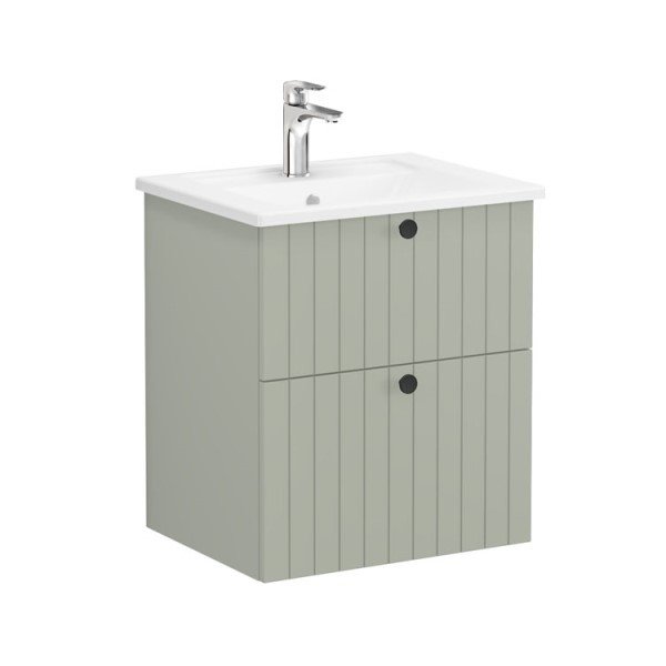 Vitra Root Groove 69414 Lavabo Dolabı, İki Çekmeceli, 60 Cm, Mat Retro Yeşil, Köşeli Lavabolu