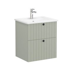 Vitra Root Groove 69414 Lavabo Dolabı, İki Çekmeceli, 60 Cm, Mat Retro Yeşil, Köşeli Lavabolu