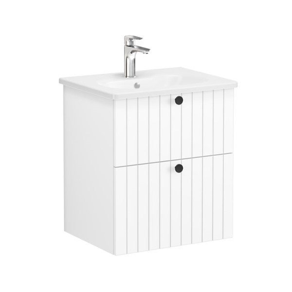 Vitra Root Groove 69415 Lavabo Dolabı, İki Çekmeceli, 60 Cm, Mat Beyaz, Yuvarlak Lavabolu