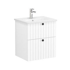 Vitra Root Groove 69415 Lavabo Dolabı, İki Çekmeceli, 60 Cm, Mat Beyaz, Yuvarlak Lavabolu