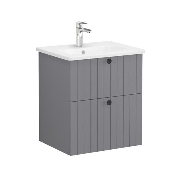 Vitra Root Groove 69417 Lavabo Dolabı, İki Çekmeceli, 60 Cm, Mat Gri, Yuvarlak Lavabolu