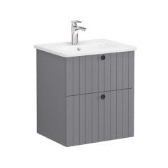 Vitra Root Groove 69417 Lavabo Dolabı, İki Çekmeceli, 60 Cm, Mat Gri, Yuvarlak Lavabolu