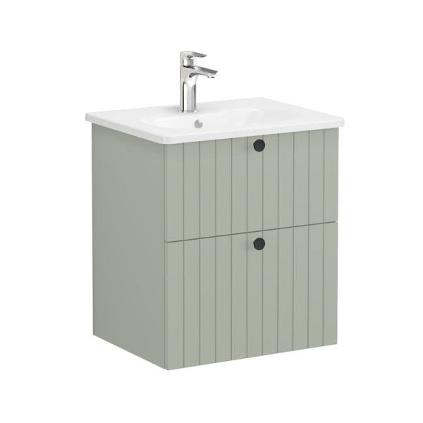 Vitra Root Groove 69421 Lavabo Dolabı, İki Çekmeceli, 60 Cm, Mat Retro Yeşil, Yuvarlak Lavabolu