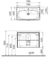 VitrA 56146 Nest Trendy Lavabo Dolabı 2 Çekmeceli 80 Cm P.Antrasit
