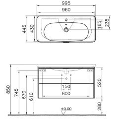 VitrA 56149 Nest Trendy Lavabo Dolabı 2 Çekmeceli 100 Cm P.Antrasit.