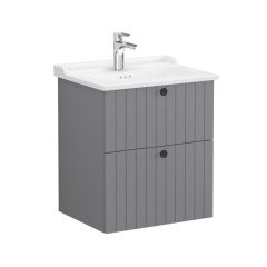 Vitra Root Groove 69424 Lavabo Dolabı, İki Çekmeceli, 60 Cm, Mat Gri, Klasik Lavabolu