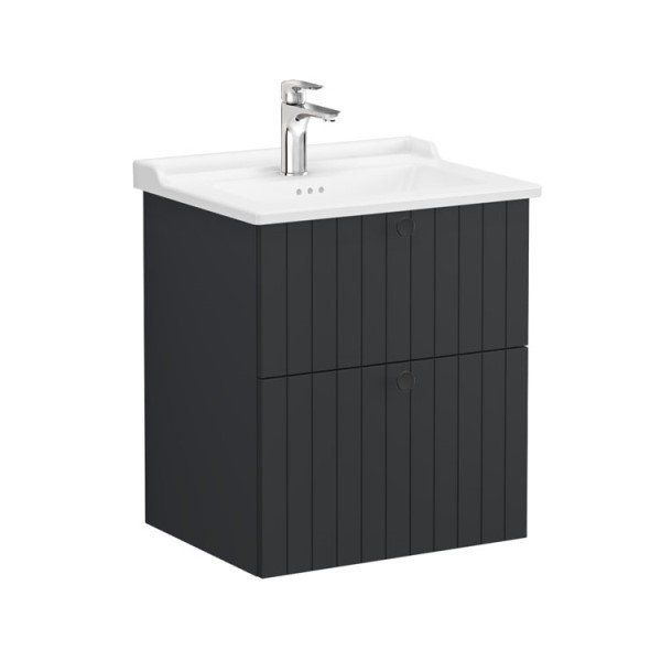 Vitra Root Groove 69426 Lavabo Dolabı, İki Çekmeceli, 60 Cm, Mat Grafit, Klasik Lavabolu