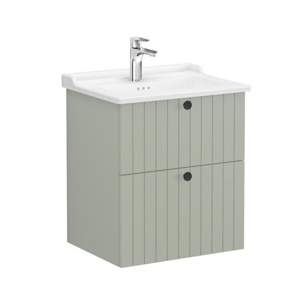 Vitra Root Groove 69428 Lavabo Dolabı, İki Çekmeceli, 60 Cm, Mat Retro Yeşil, Klasik Lavabolu