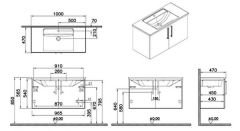 Vitra Root Flat 68167 Lavabo Dolabı,Kapaklı,100cm,M.Fırtına Gri