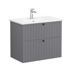 Vitra Root Groove 69431 Lavabo Dolabı, İki Çekmeceli, 80 Cm, Mat Gri, Köşeli Lavabolu