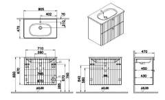 Vitra Root Groove 69438 Lavabo Dolabı, İki Çekmeceli, 80 Cm, Mat Gri, Yuvarlak Lavabolu