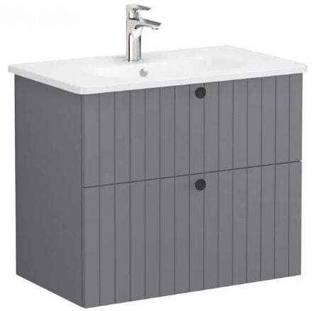 Vitra Root Groove 69438 Lavabo Dolabı, İki Çekmeceli, 80 Cm, Mat Gri, Yuvarlak Lavabolu