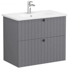 Vitra Root Groove 69438 Lavabo Dolabı, İki Çekmeceli, 80 Cm, Mat Gri, Yuvarlak Lavabolu