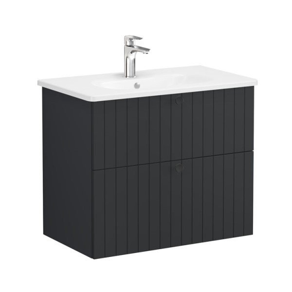 Vitra Root Groove 69440 Lavabo Dolabı, İki Çekmeceli, 80 Cm, Mat Grafit, Yuvarlak Lavabolu