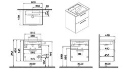 Vitra Root Flat 68269 Lavabo Dolabı,Çift Çekmece.60cm M.Fırtına Gri.
