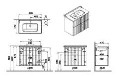 Vitra Root Groove 69445 Lavabo Dolabı, İki Çekmeceli, 80 Cm, Mat Gri, Klasik Lavabolu