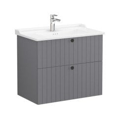 Vitra Root Groove 69445 Lavabo Dolabı, İki Çekmeceli, 80 Cm, Mat Gri, Klasik Lavabolu