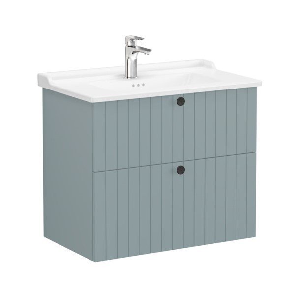 Vitra Root Groove 69446 Lavabo Dolabı, İki Çekmeceli, 80 Cm, Mat Fiyord Yeşili, Klasik Lavabolu