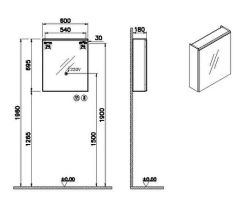 Vitra 67563 Core Aydınlatmalı Dolaplı Ayna 60 Cm M.Fırtına Gri(Sol)