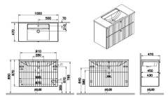Vitra Root Groove 69454 Lavabo Dolabı, İki Çekmeceli, 100 Cm, Mat Grafit, Köşeli Lavabolu