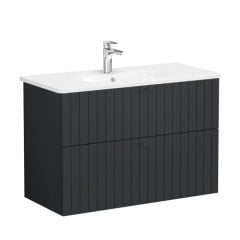 Vitra Root Groove 69461 Lavabo Dolabı, İki Çekmeceli, 100 Cm, Mat Grafit, Yuvarlak Lavabolu