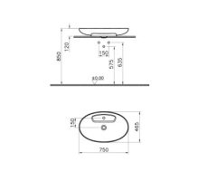 VitrA 5881B401-0563 Memoria Tezgah Üstü Çanak Lavabo 75 cm Mat Beyaz