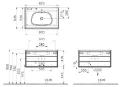 Vitra 61221 Frame Lavabo Dolabı,80 cm Beyaz Etajerli Lavabolu, Mat Soft Siyah