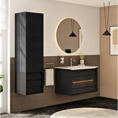 Vitra 61221 Frame Lavabo Dolabı,80 cm Beyaz Etajerli Lavabolu, Mat Soft Siyah