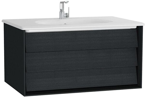 Vitra 61221 Frame Lavabo Dolabı,80 cm Beyaz Etajerli Lavabolu, Mat Soft Siyah