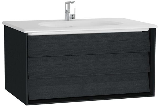 Vitra 61221 Frame Lavabo Dolabı,80 cm Beyaz Etajerli Lavabolu, Mat Soft Siyah