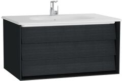 Vitra 61221 Frame Lavabo Dolabı,80 cm Beyaz Etajerli Lavabolu, Mat Soft Siyah
