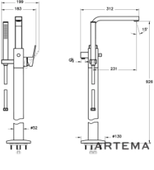 Artema A43591 Minimax Square Küvet Bataryası Yerden Krom