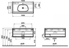 Vitra 61225 Frame Lavabo Dolabı 100 cm Beyaz Etaj.Lavabolu, Mat Soft Siyah