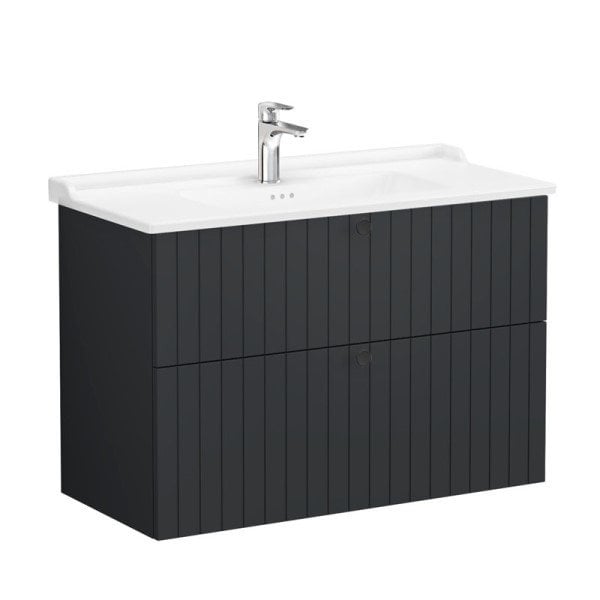 Vitra Root Groove 69468 Lavabo Dolabı, İki Çekmeceli, 100 Cm, Mat Grafit, Klasik Lavabolu
